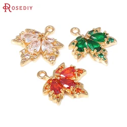 4PCS 18K Gold Color Brass and Zircon Tree Leaf Charms Pendants Diy Jewelry Making Necklace Earrings Accessories