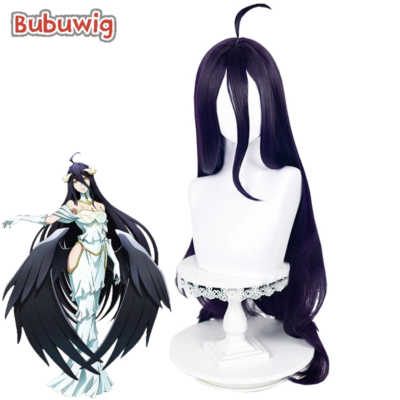 Bubuwig Rambut Sintetis Wig Cosplay Albedo Overlord Albedo 100Cm Wig Pesta Wanita Panjang Lurus Ungu Tua Tahan Panas