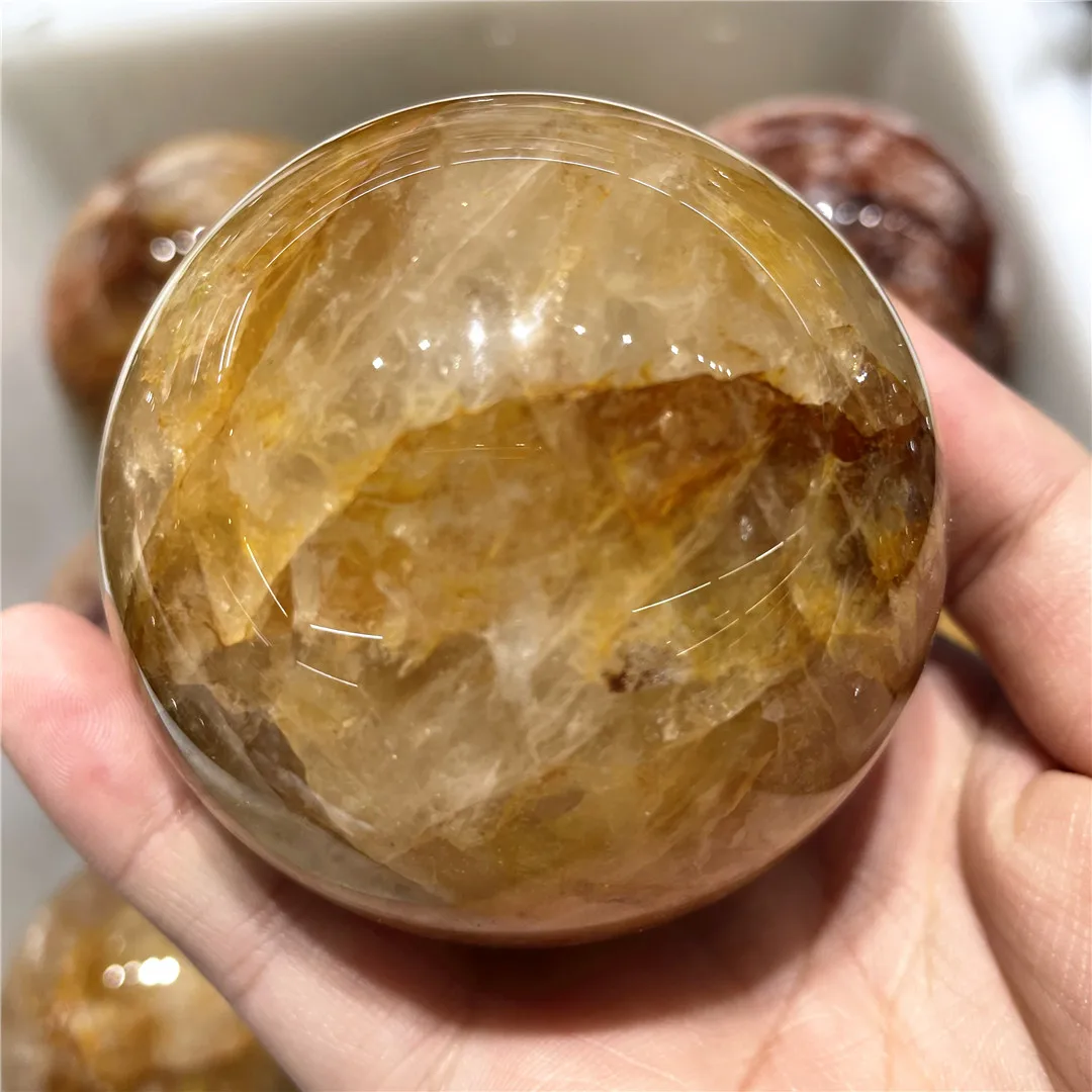 6-10cm Natural Yellow Fire Quartz Crystal Stone Ball Mineral Rocks Spheres Feng Shui Decorations Living Room Collectibles