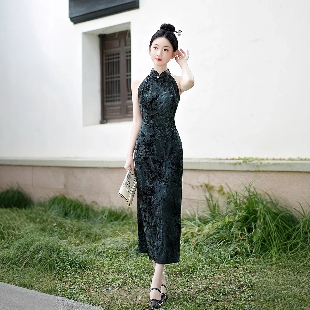 

Летнее и осеннее платье-ципао в новом китайском стиле, средней длины, для свадебных церемоний и банкетов, приталенное, женская одежда