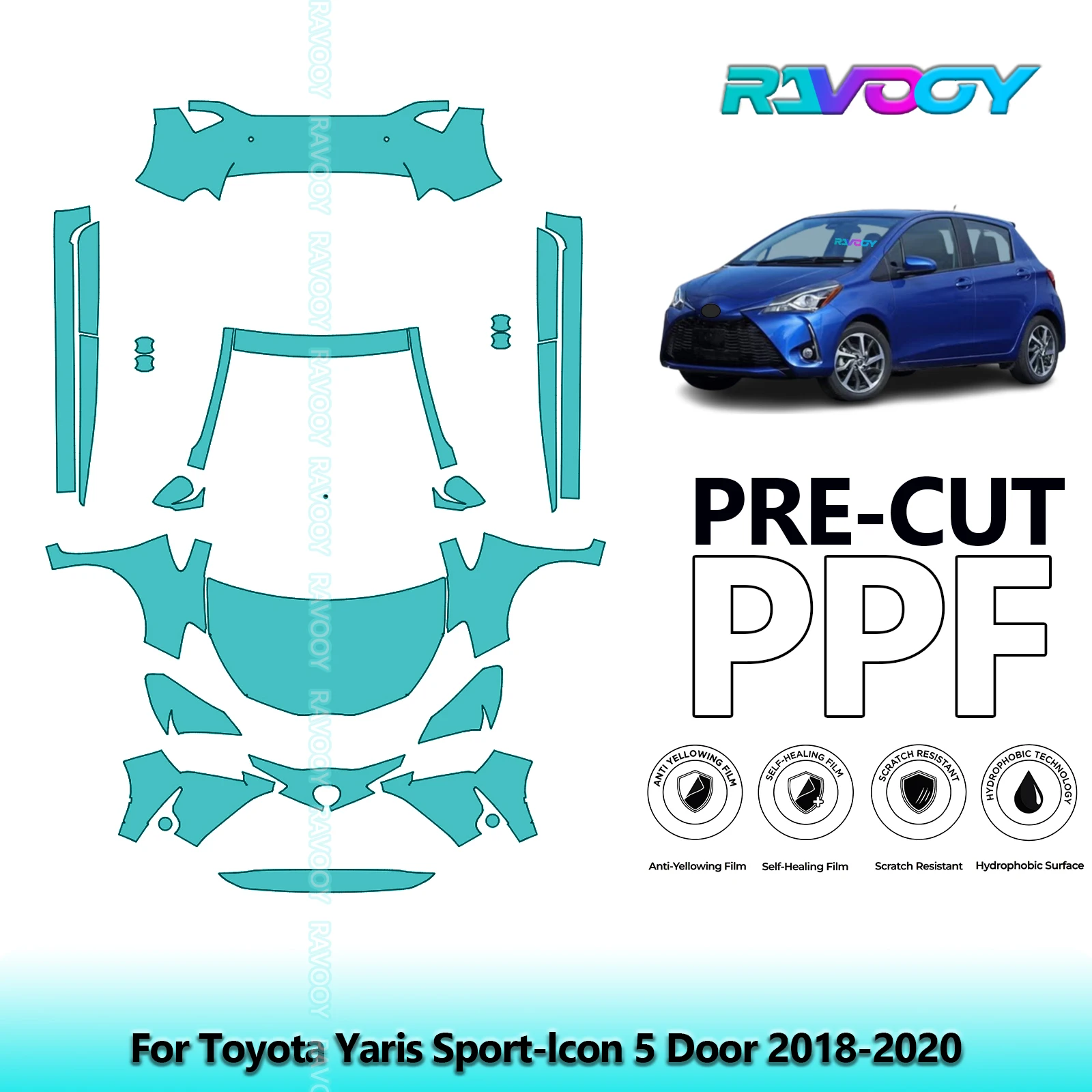 

8.5Mil Precut PPF Paint Protection Film Front Kit+Rockers+Rear Bumper For Toyota Yaris Sport-lcon 5 Door 2018-2020