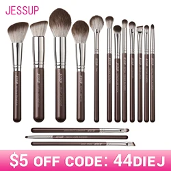 Jessup Makeup Brushes set 15pcs Brown Make up Brushes Vegan Foundation Blender Concealer Powder Eyeshadow Highlighter Brush,T498