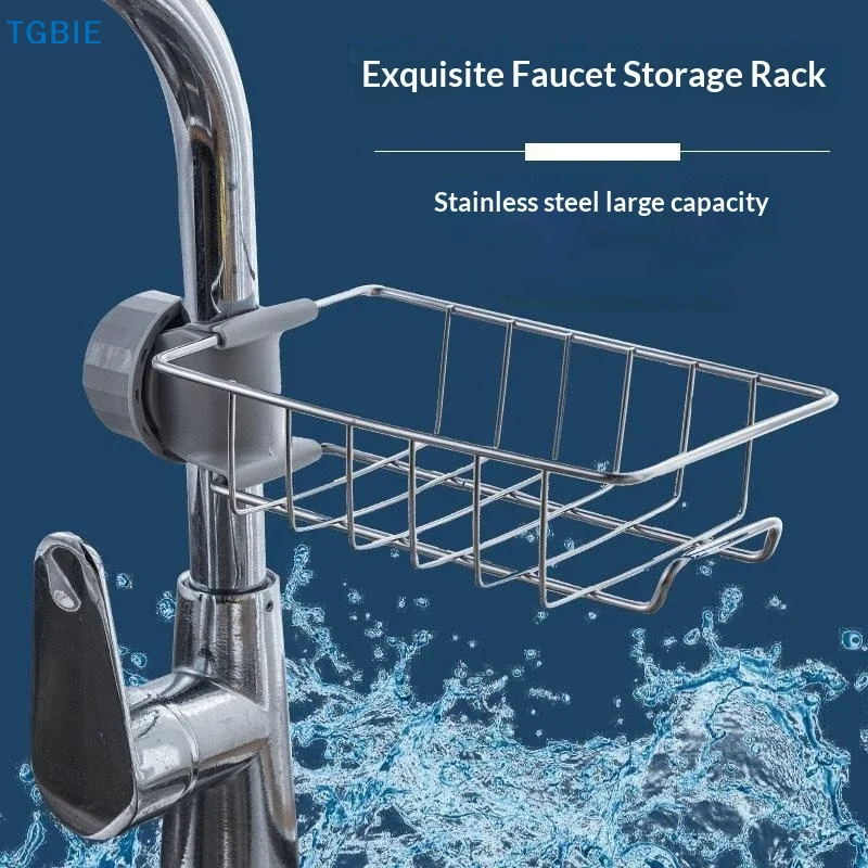 [TL]【TL】Kitchen Stainless Steel Sink Drain Rack Sponge Storage Faucet Holder Soap Drainer Towel Rack Shelf Organizer