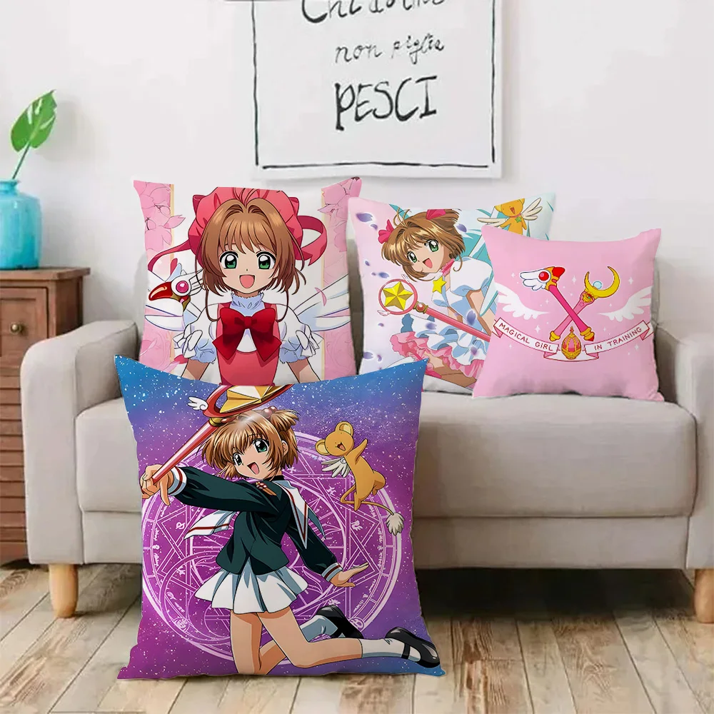 

Anime Cardcaptor Sakura Pillow Covers Cartoon Sofa Decorative Home Double-sided Printing Short Plush Cute Cushion Cover