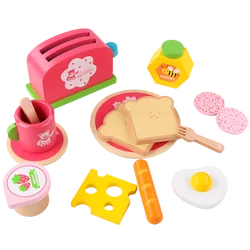 DIY Girls Pretend Role Play Kitchen Toy Wooden Afternoon Tea Set Toys For Kids Delicious breakfast Bread Maker Montessori