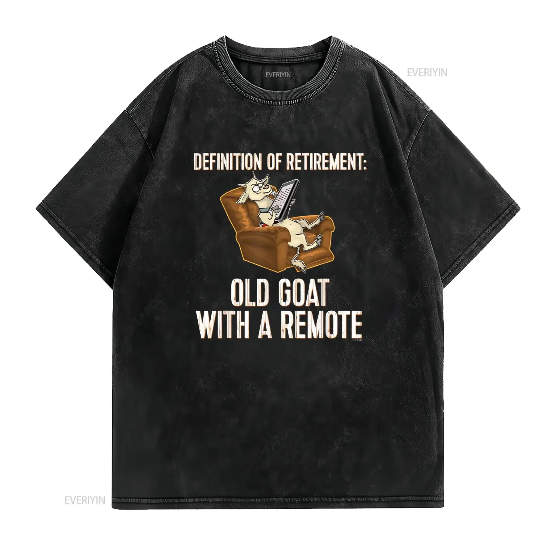 Fun Retirement T Shirt Old Goat With A Remote Definition vintage Washed graphic Breathable fashion Stylish Unisex Stretched