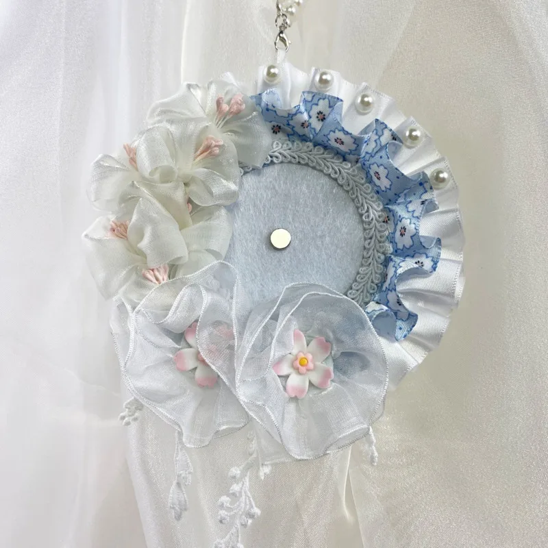 Handmade Lace Y2k bag Ornament Anime Badge Holder Round Badge Display Rose Decor Lolita Cosplay Pins Protector Japanese Itabag A