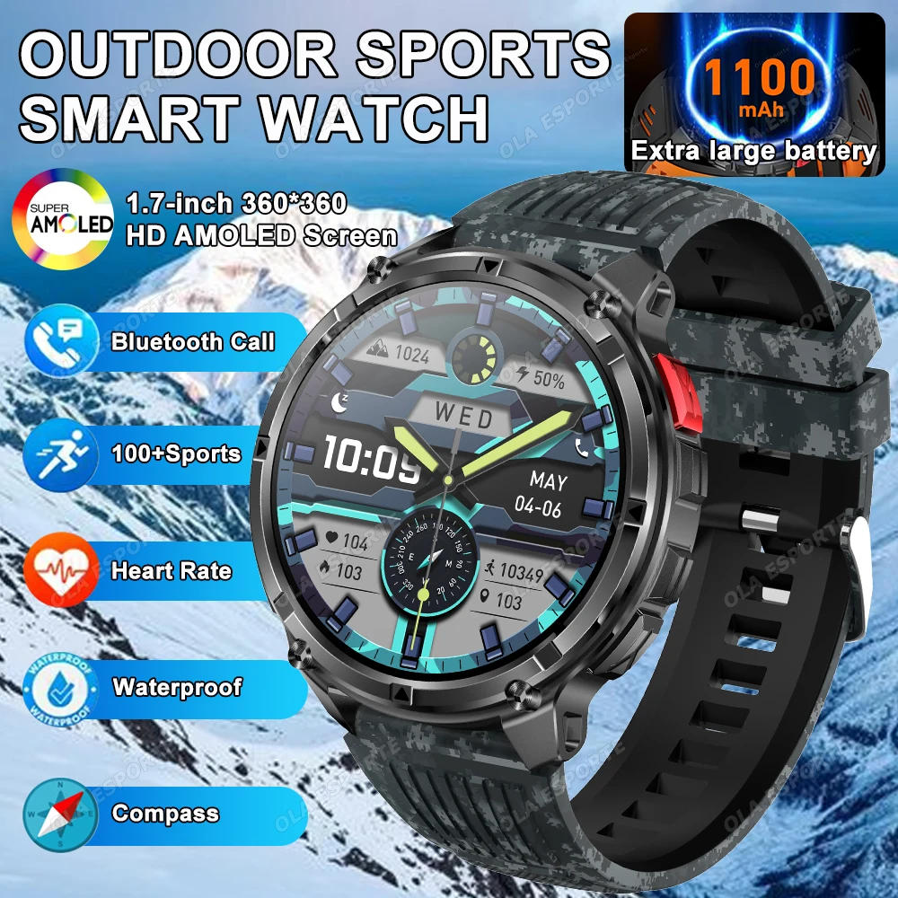 

Мужские умные часы, аккумулятор 1100 мАч, AMOLED-экран, Bluetooth-вызов, умные часы, мониторинг сердечного ритма, 100 + спортивные режимы, IP68, водонепроницаемые