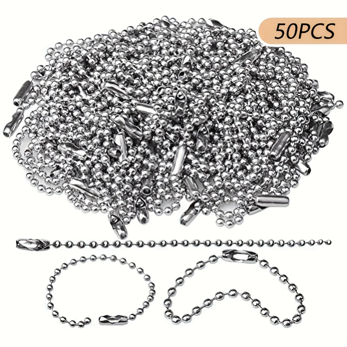 50/100Pcs Metal Ball Chain 10cm/4Inch Stainless Steel Bead Chain Key Ring for Dog Tag DIY Jewelry Making Supplies