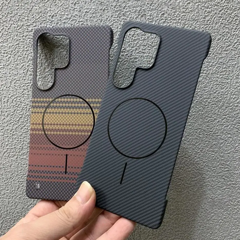 Ultra fino caso de telefone magnético de fibra carbono para samsung s26 s25 s24 s23 ultra plus sem moldura kevlar textura dura pc armadura capa
