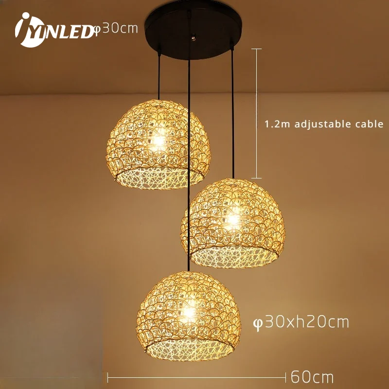 

3 Heads Handmade Woven Bamboo Pendant Lights Asia Restaurant Hotel Pendant Lamp for Living Room Hanging E27 Decor Bamboo Light