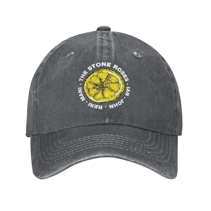 The Stone Roses Lemon Logo Washed Denim Baseball Cap Unisex Adjustable Summer Sun Hat