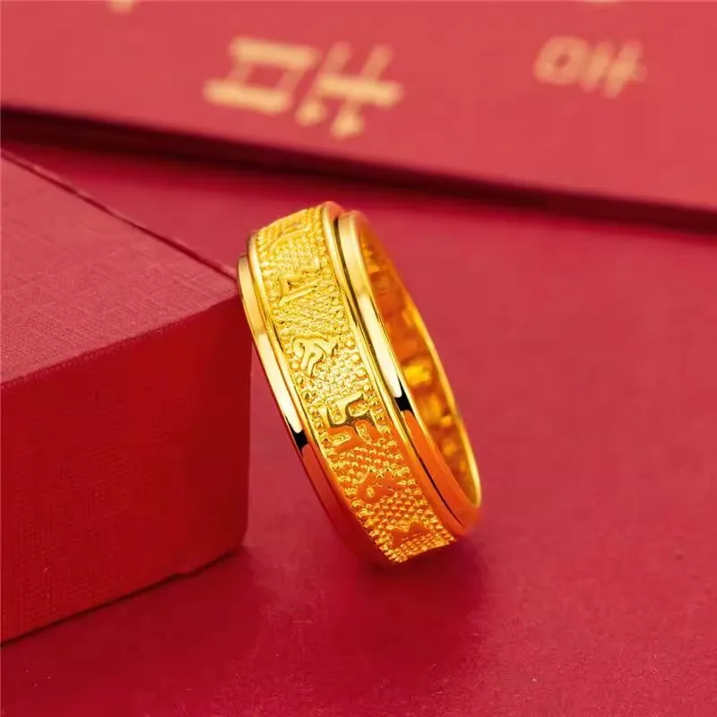 Anello AU999 in oro anello rotante mantra a sei parole prepotente anello coppia uomo e donna stesso stile anello 24K