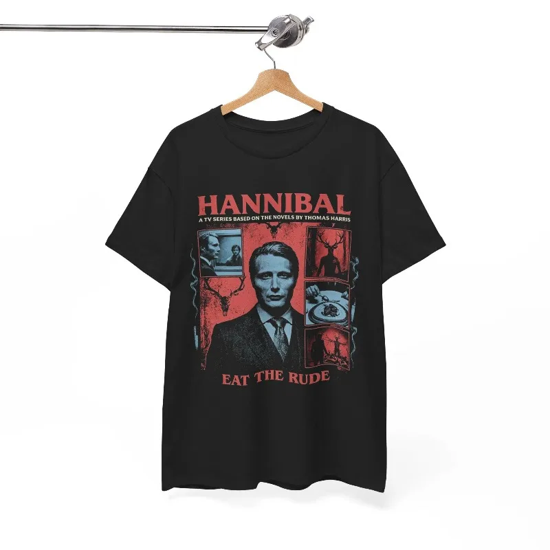 Hannibal Lecter Graphic Tee Eat The Rude Horror Collage T-Shirt Four season popular unisex T-shirt