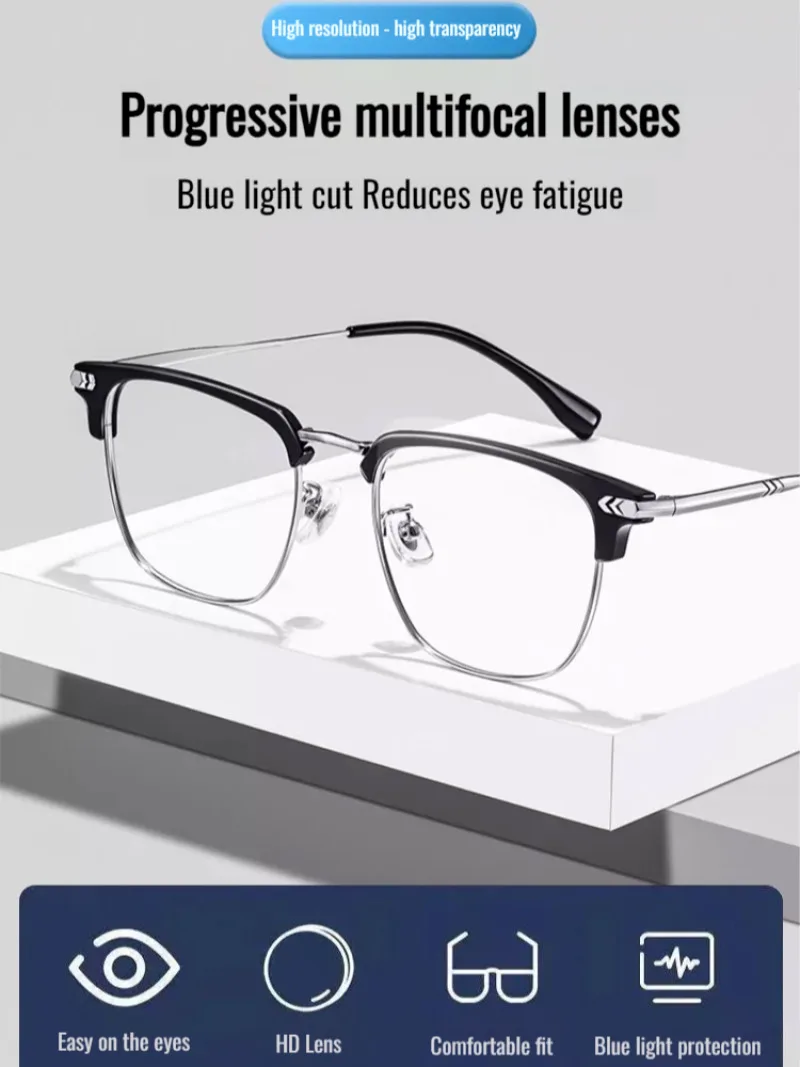 

Мужские и женские антимедиационные деловые очки для пресбиопии с автоматическим зумом, анти-синий свет, очки для чтения ночного видения