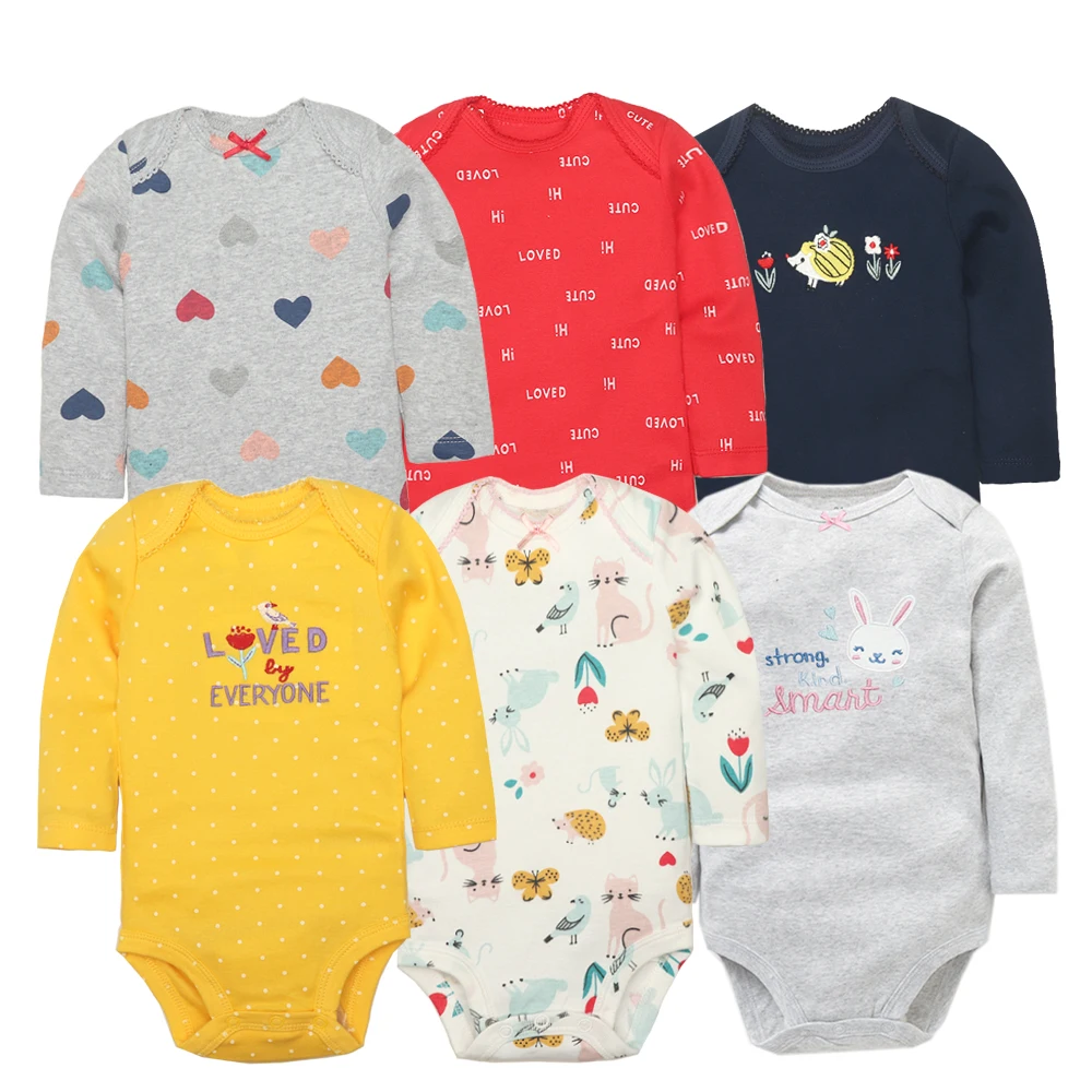 6PCS Baby Girl Clothes 2023 Unisex 100% Cotton Baby Bodysuits Long Sleeves Newborn Baby Boy Jumpsuit infantil Clothing Ropa Bebe