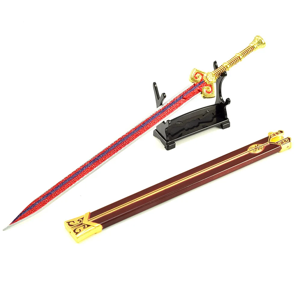 30CM Chinesische Alte Kalte Waffe Berühmte Lange Rote Schwert Voll Metall Handwerk Modell Sammeln Schreibtisch Ornamente Cosplay Schwerter Spielzeug