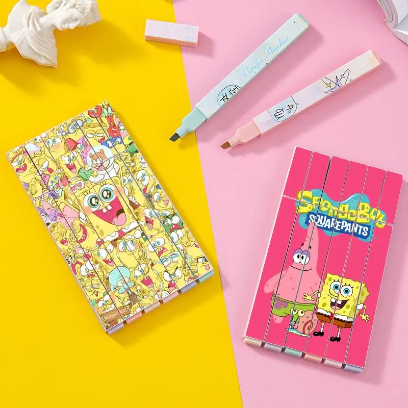 6pcs/set SpongeBob SquarePants Patrick Star Squidward Tentacles Highlighter Student Marker Note Stroke Key Account Special Gift