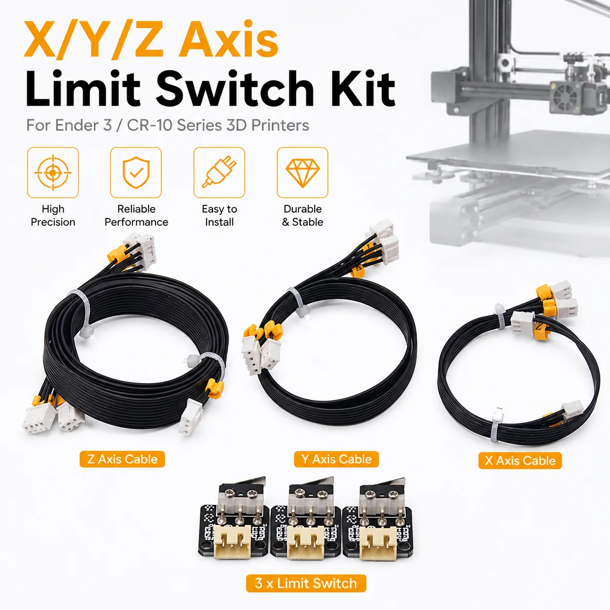 3D Printer Parts X/Y/Z Axis Limit Switch With 3pin Cable Limit Switch Accessory With Stepper Motor Cables Line For Ender 3 CR 10