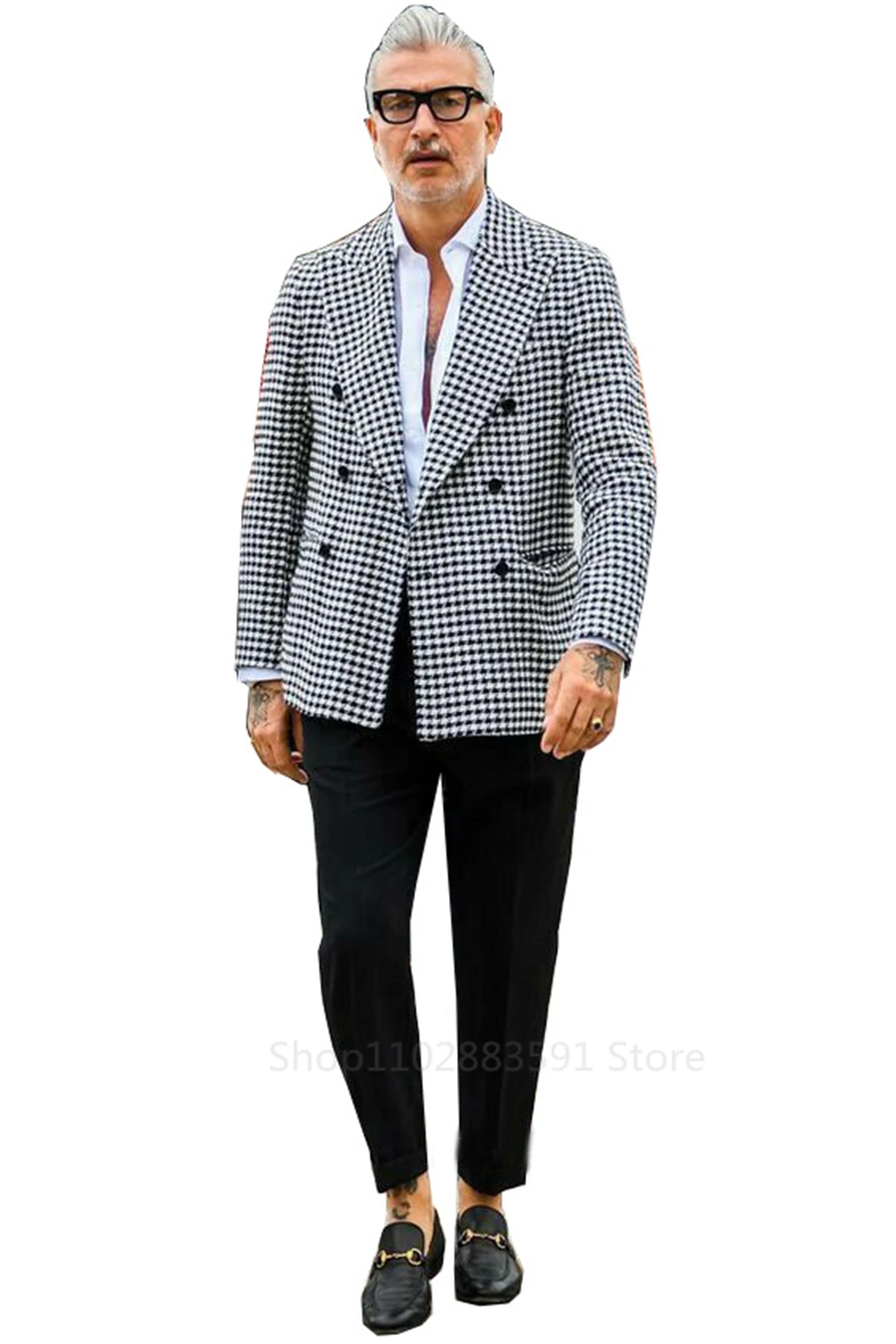 Fashion Houndstooth Double Breasted Formal Business Blazer Wedding Groom Tuxedo New Autumn 1 Piece Jacket Only Costume Homme