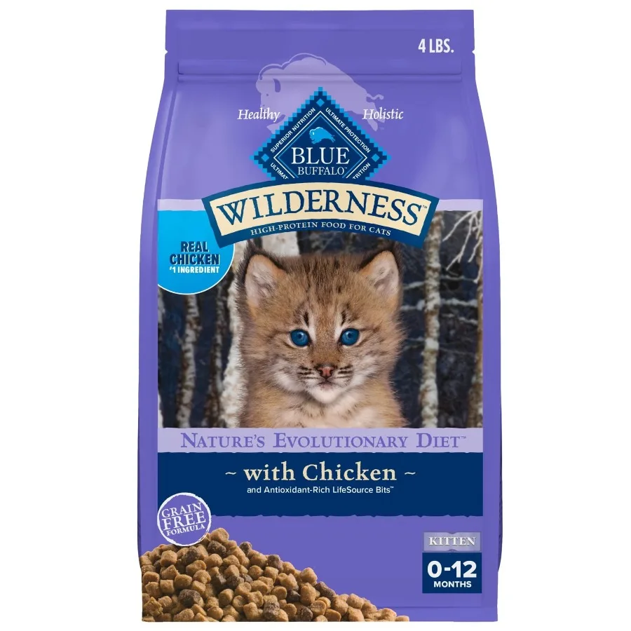 Ração Seca Natural para Gatos Filhotes Wilderness, Alta Proteína, Frango, 4 lb. Bolsa