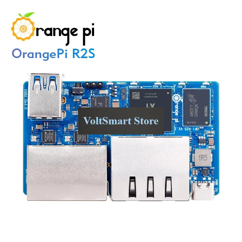 VoltSOrange Pi R2S 2GB RAM 8GB EMMC Development Board 8-core RISC-V AI 2TOPS CPU Dual LAN Ports Mini PC Support OpenWrt Ubuntu O