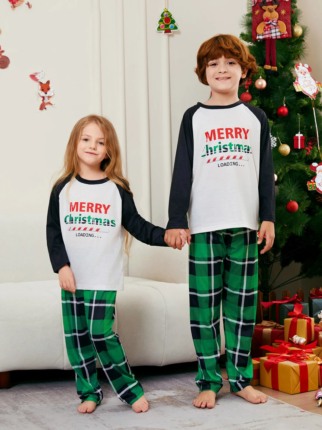 Christmas Pajamas Family Black Green Check Long Sleeve Family Christmas Pajamas Christmas Pjs Set
