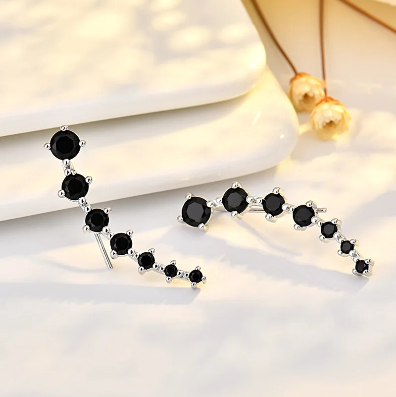925 Silver Full Moissanite Earrings Climber 7 Star Crawler Stud Ear Cuff Brincos for Women Black White Moissanite Jewelry Gift