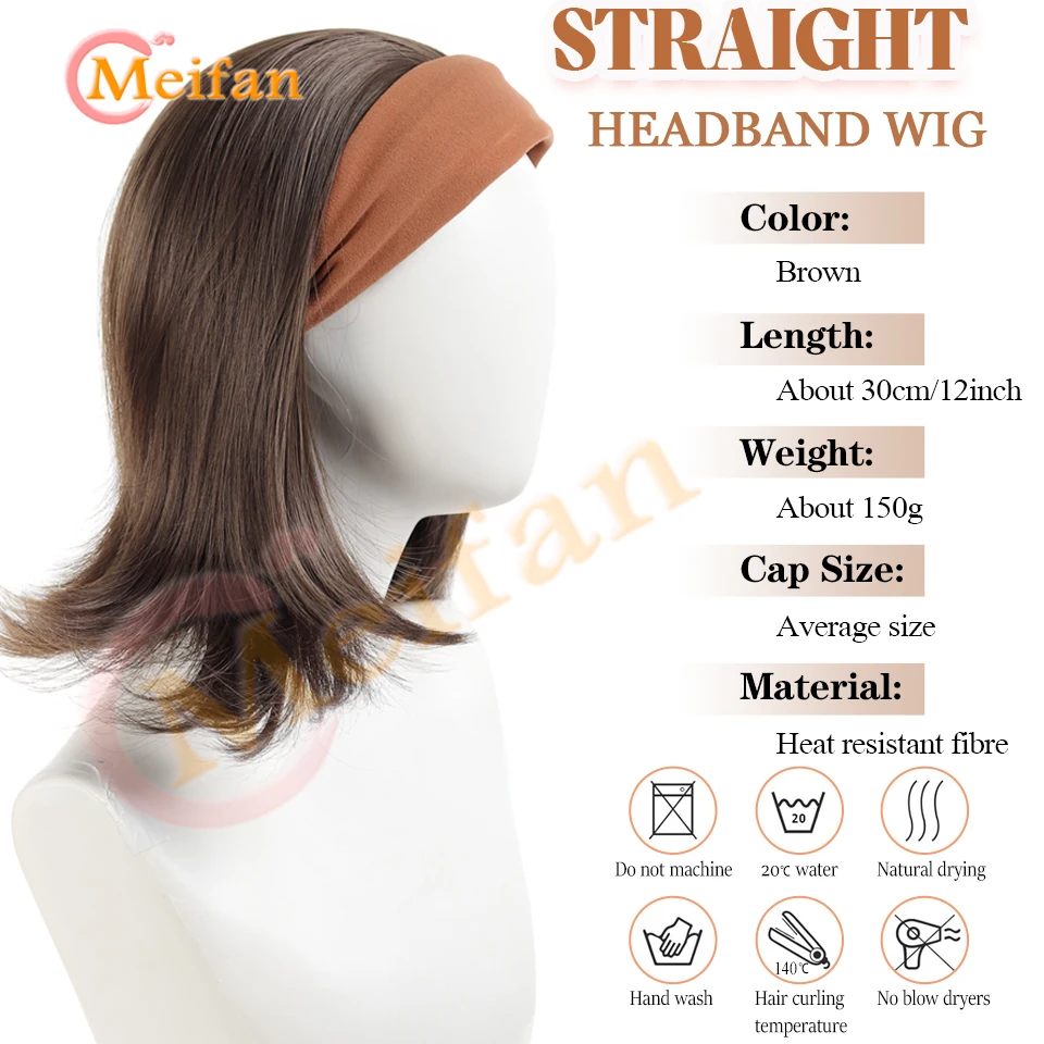    عصابة رأس قصيرة مستقيمة من القماش نصف باروكة للفتيات قطعة شعر صناعية منفوشة طبيعية مع مشبك ربطة شعر في وصلة شعر