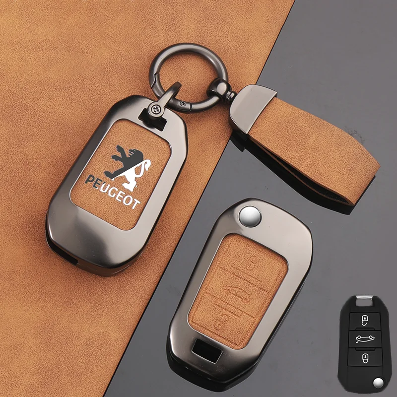 Zine Alloy Car Key Case Cover Key Bag Shell Holder Protection For Peugeot 208 308 408 508 2008 3008 4008 5008 Keychain Accessory