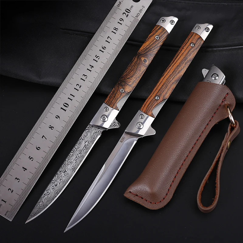 

Damascus Pattern M390 Folding Knife Outdoor Self-Defense Knife High Hardness Folding Knife CS GO Sandalwood Portable Fruit Knife