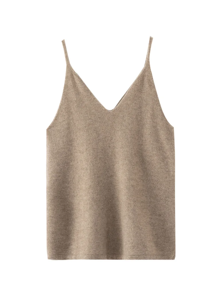 

100% Pure Cashmere Camisole Vest Autumn Winter Women Soild Slim Fit V-neck Soft Comfort Skin-Friendly Basic Inner Knit Sweater