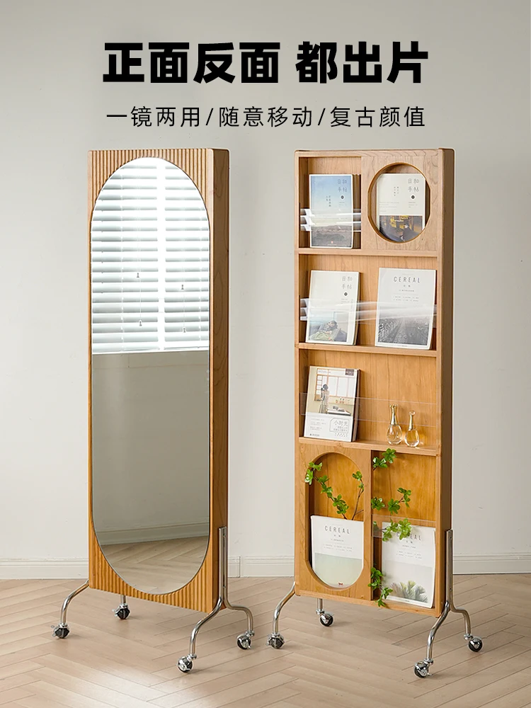 Xl Full Body Dressing Mirror Mobile Magazine Rack Cherrywood Solid Wood Hidden