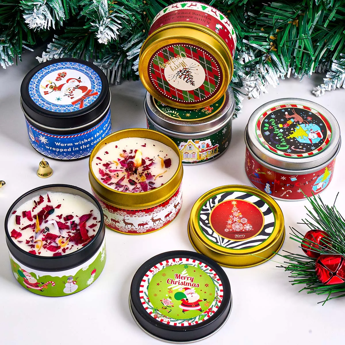 Duftkerzen-Set, Geschenk, DIY, rauchfreie Pflanze, Aromatherapie-Kerzen, getrocknete Blumen, Blechdose, Zuhause, Schlafzimmer, Weihnachten, Party, Dekoration, Zubehör