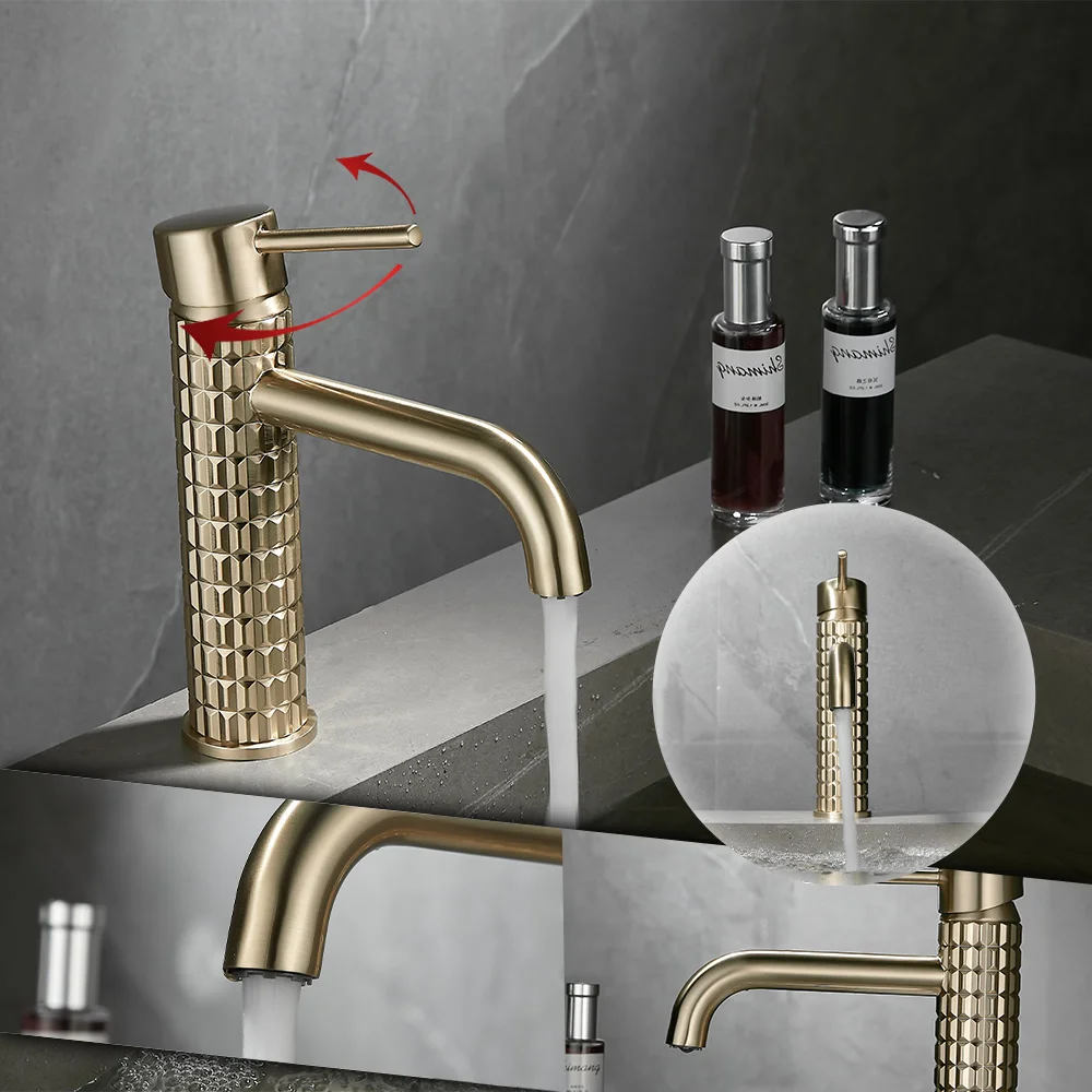 

Роскошный матовый золотой смеситель для ванной комнаты, смеситель для горячей и холодной воды, латунный смеситель для раковины, современный смеситель для умывальника на палубе