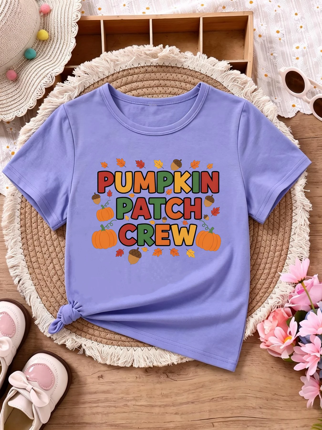 Pumpkin Patch Crew Leaves Printed T Shirt Girls/Boys Thanksgiving Gift T-Shirt Funny Kids Clothes