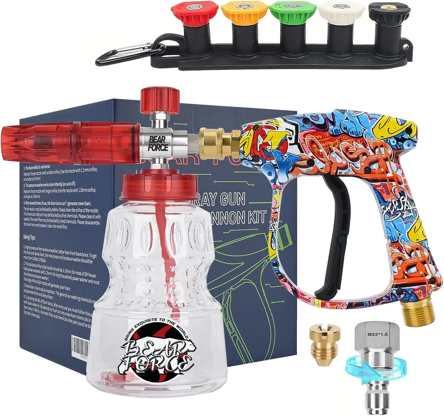 

Pressure Washer Spray Gun with Foam Cannon, 5 Nozzles & Quick Connector for Car Washing