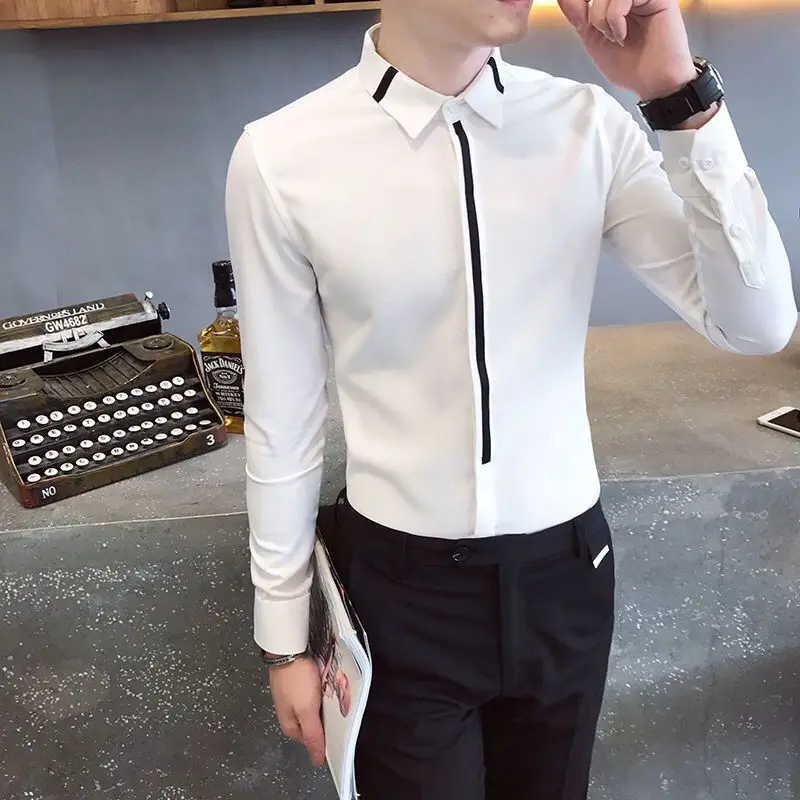 Spring Autumn New Fashion Turn-down Collar Long Sleeve Solid Color Blouse Men\'s Clothing Slim All-match Korean Trend Chic Shirts