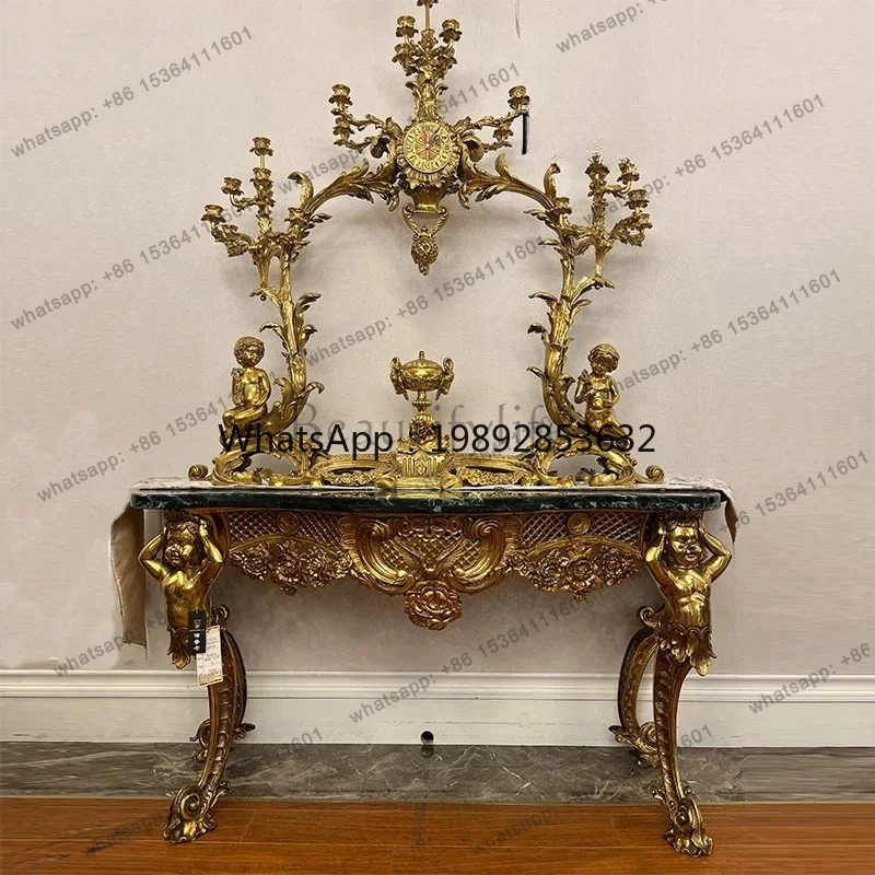 FF European retro table clock, countertop candlestick ornament, large, high-end designer, exquisite