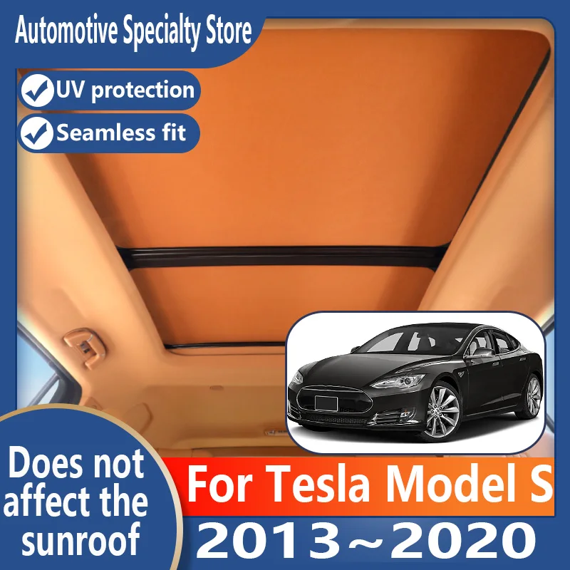 For Tesla Model S 2013~2020 19 Car Panoramic Sunroof Insulation Roof Visor Electrostatic Adsorption Suede Fabric Sun Protection