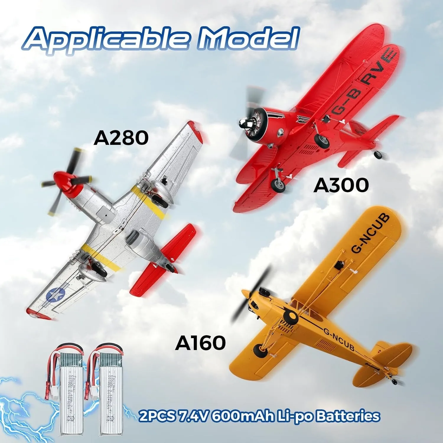 2 peças 600mah bateria li-po com 2 carregadores usb, kit de bateria recarregável compatível com avião wltoys a280 a160 a300 xk rc