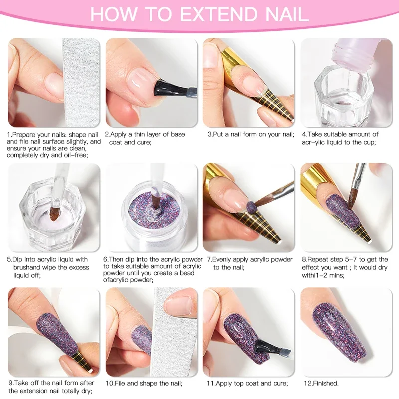 MTSSII 10g polvo acrílico claro desnudo blanco rosa acrílico uñas polímero profesional para extensión de uñas francesas sin necesidad de curación de lámpara