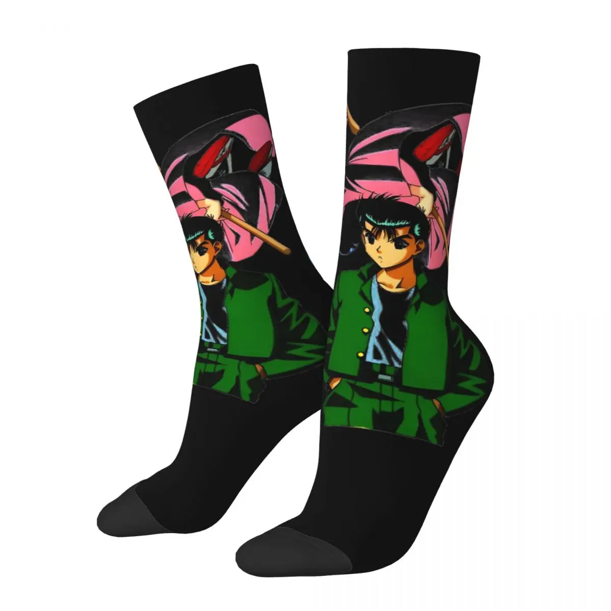 Vintage Urameshi Yuusuke And Wavelet Crazy Men's compression Socks Unisex Yu yu hakusho Street Style Seamless Printed Crew Sock