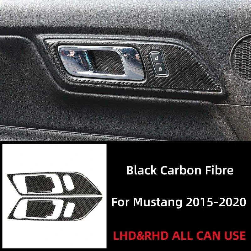 For Ford Mustang GT 2015 - 2021 Carbon Fiber Styling Interior Stickers Car Door Handle Frame Decoration Stickers Trim Cover