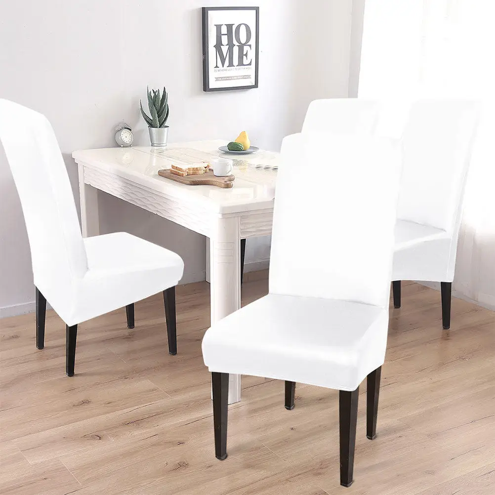 

4 шт. водонепроницаемых чехлов для стульев из ПУ, эластичные чехлы для стульев для столовой, современный простой дизайн для домашнего использования, белые