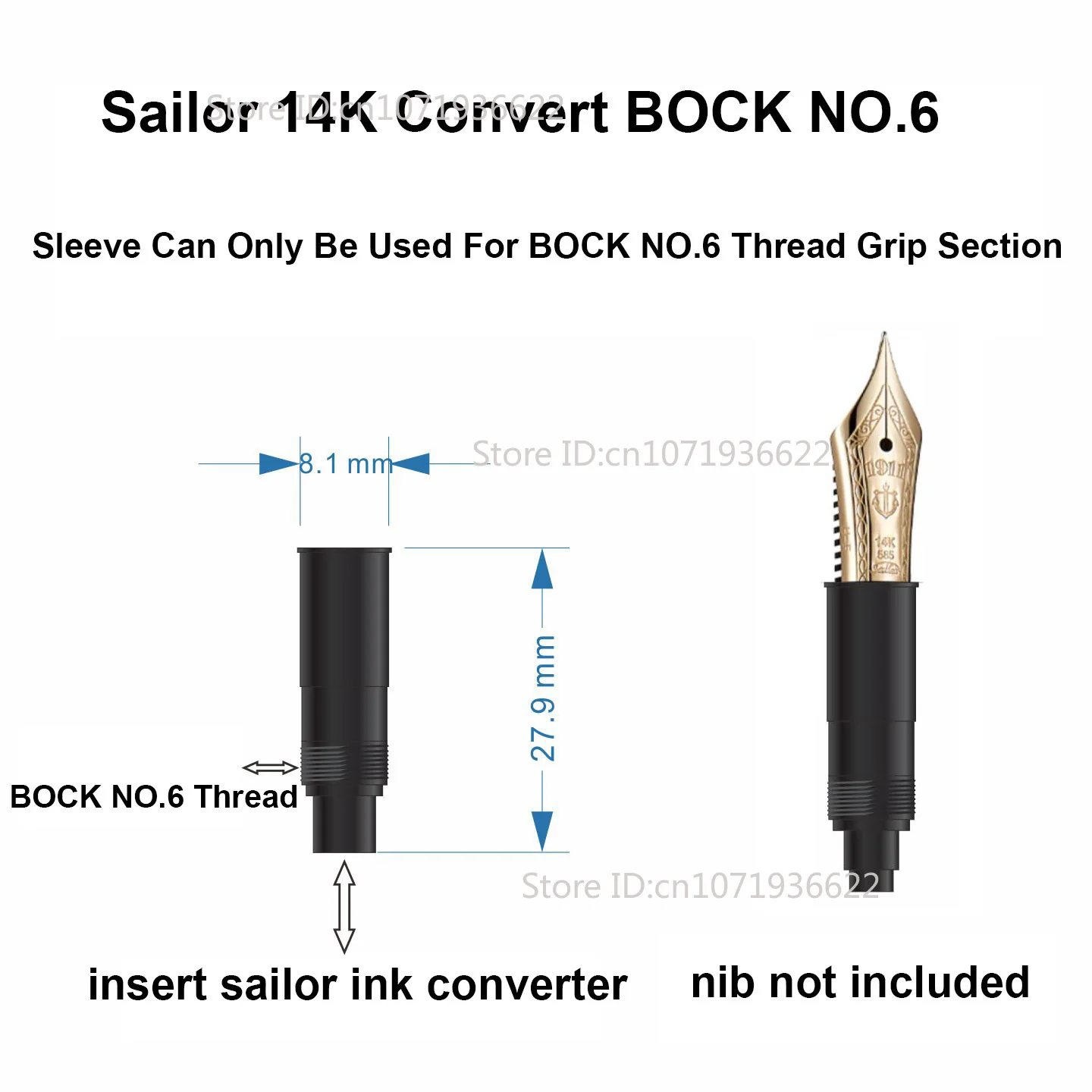 Zestaw końcówek do pióra Selmy BOCK nr 6, uchwyt, tuleja konwersyjna, odpowiedni do piór wiecznych Sailor Platinum MB/ Pelikan Wingsung. — zdjęcie produktu 4