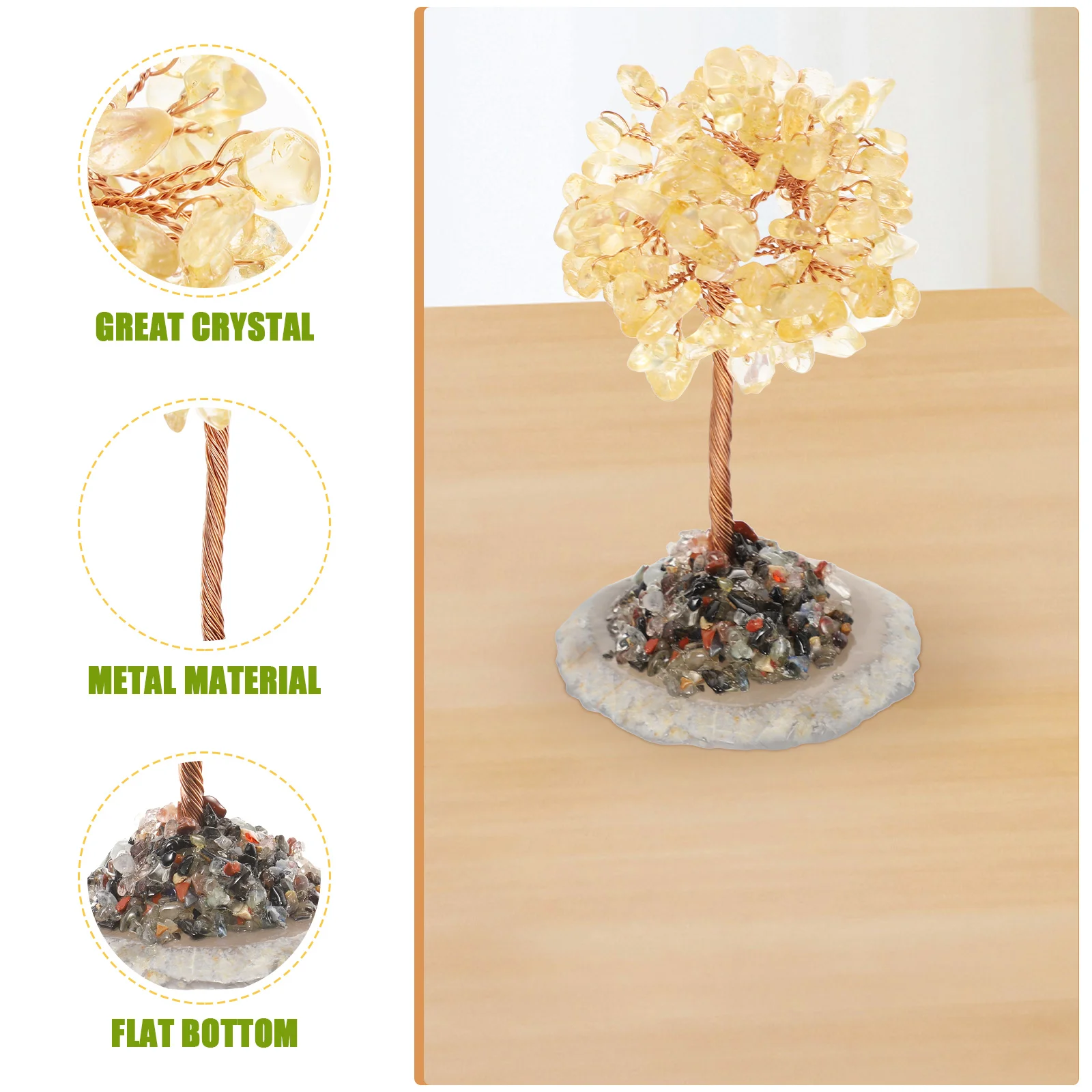 

Citrine Crystal Bonsai Tree nament Wealth Decor Handmade Gemstone Yellow Decorative for Office Desk Home Fengshui