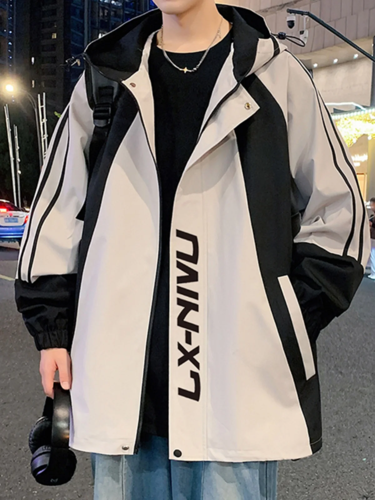 

Men's Hooded Jaet Spring Autumn 2024 New Loose Workwear Jaet Trendy Brand Snail Tee-Proof down Jaet Polyester Fabric