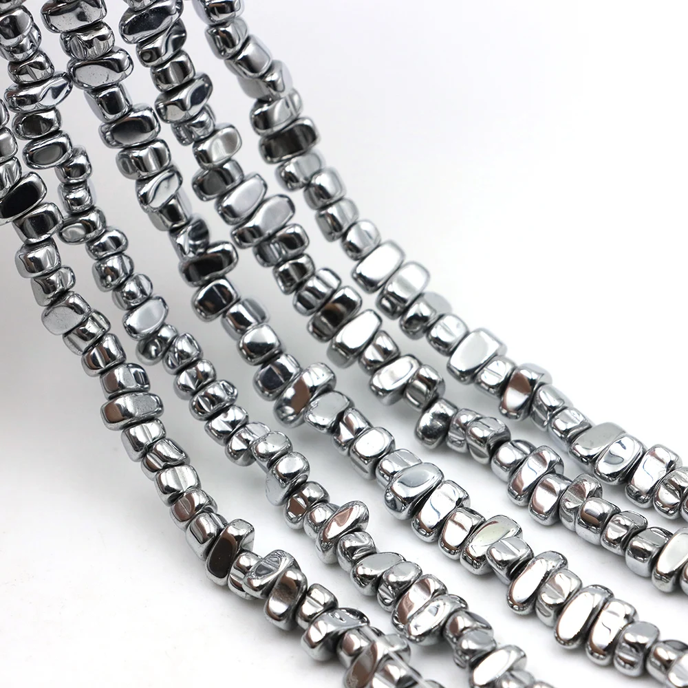 Irregular Natural Hematite Stone Chips Beads 5-8mm Silver Plating Hematite Gravel Bead Finding for Jewelry Making Necklace 15" image 4