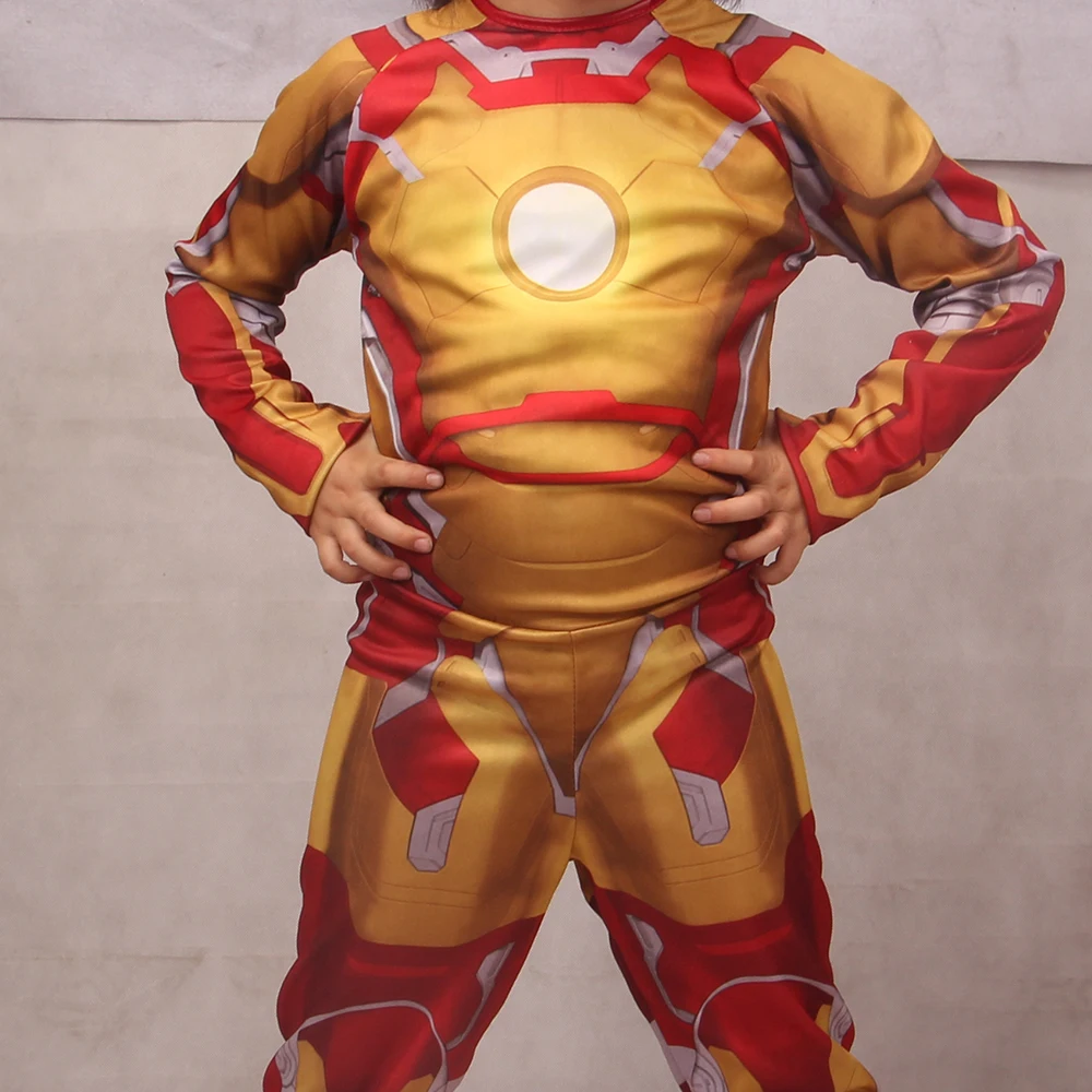 Children Cosplay Iron Man Mark42 Suit Costume Jumpsuit with Mask Cape Boys Fantasy Role Play Clothes